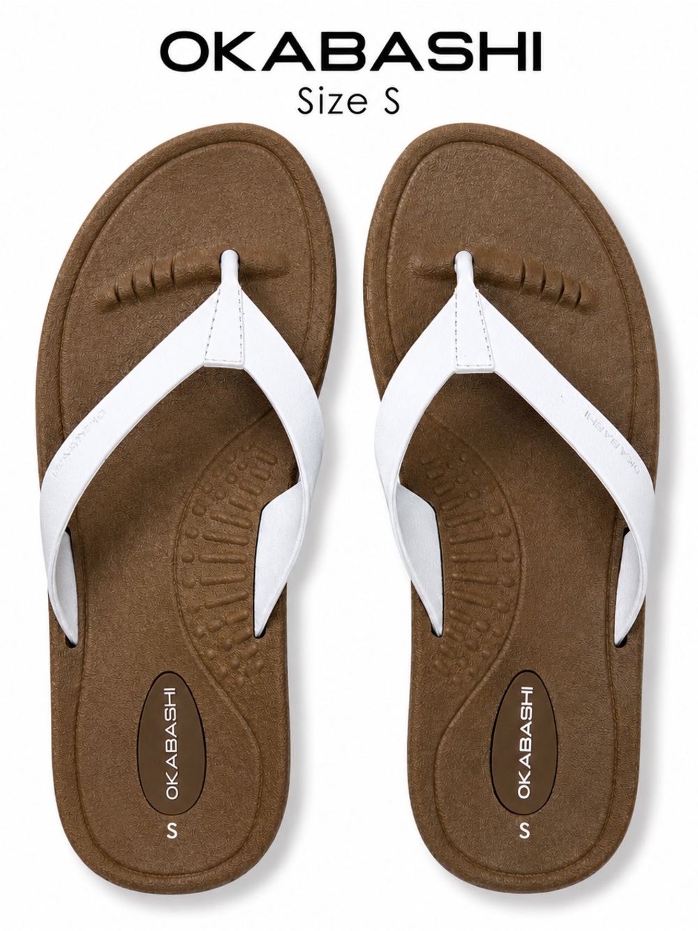 Okabashi Flip Flop Sandals Brown & White Comfort Thong Slides Size S